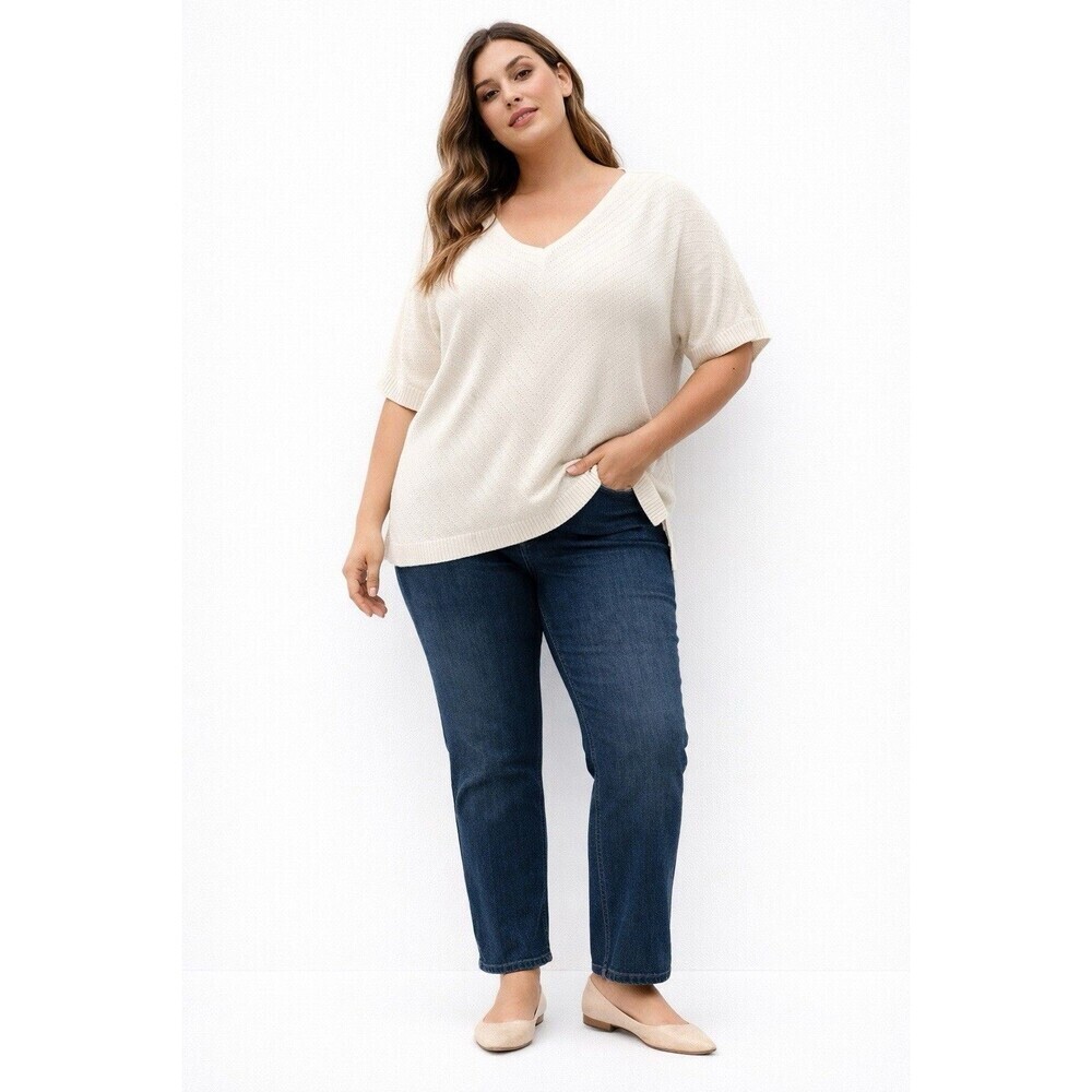 Dokotoo Ivory Textured V-Neck Knit Sweater Short Sleeve XL